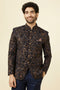 Manyavar Midnight Blue Bel Buti Patterned Suit