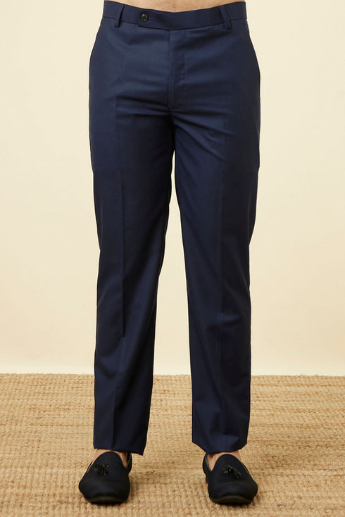 Manyavar Midnight Blue Bel Buti Patterned Suit