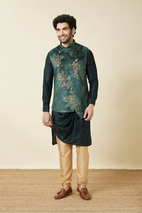 Manyavar Hunter Green Floral Patterned Jacket Set