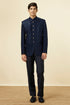 Manyavar Royal Blue Grid Patterned Sequined Suit