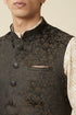 Manyavar Hunter Green Bel Buti Patterned Waistcoat