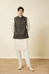 Manyavar Hunter Green Bel Buti Patterned Waistcoat