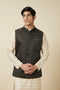Manyavar Hunter Green Bel Buti Patterned Waistcoat