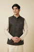 Manyavar Hunter Green Bel Buti Patterned Waistcoat