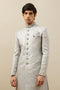 Manyavar Pearl River Grey Medallion Patterned Indo Western Set