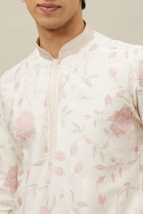 Manyavar Delicate Cream Bel Buti Patterned Kurta Set