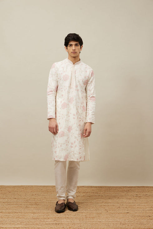 Manyavar Delicate Cream Bel Buti Patterned Kurta Set