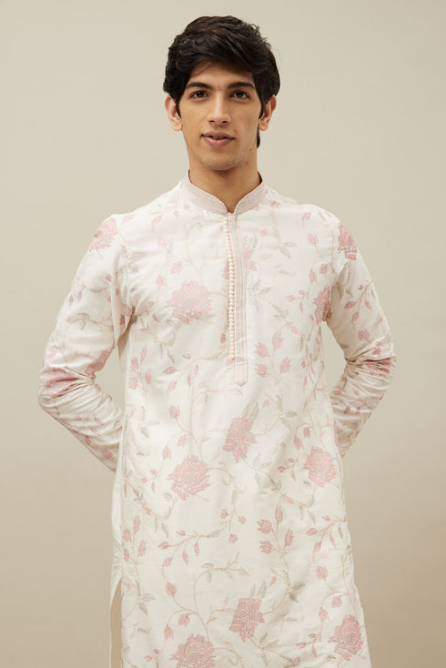 Manyavar Delicate Cream Bel Buti Patterned Kurta Set
