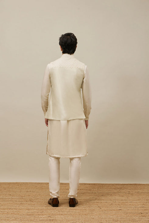 Manyavar Pearled Ivory White Ogee Patterned Jacket Set