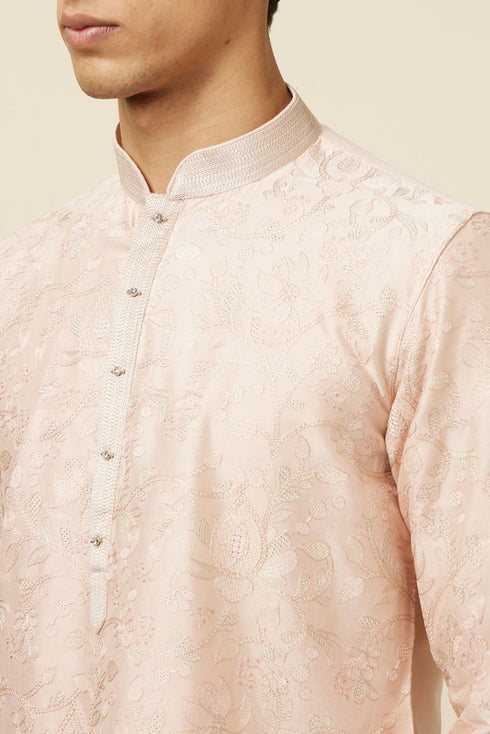 Manyavar Soft Pink Bel Buti Patterned Kurta Set