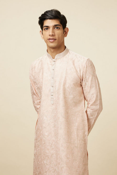 Manyavar Soft Pink Bel Buti Patterned Kurta Set