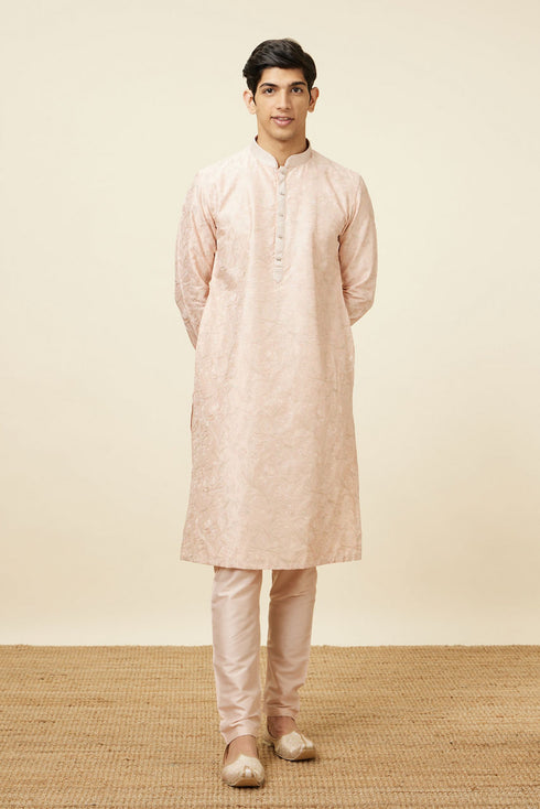 Manyavar Soft Pink Bel Buti Patterned Kurta Set