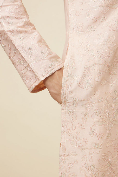 Manyavar Soft Pink Bel Buti Patterned Kurta Set