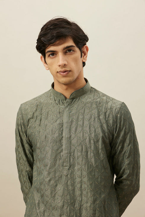 Manyavar Sage Green Diamond Patterned Kurta Set