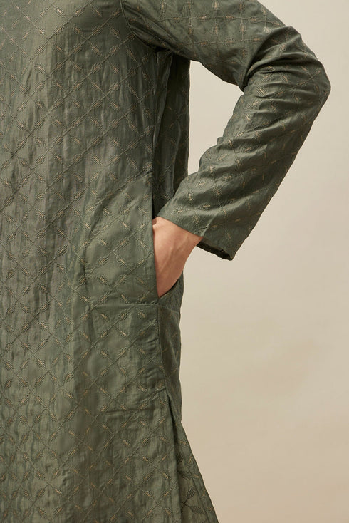 Manyavar Sage Green Diamond Patterned Kurta Set