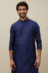 Manyavar Midnight Sapphire Blue Self Patterned Kurta Set