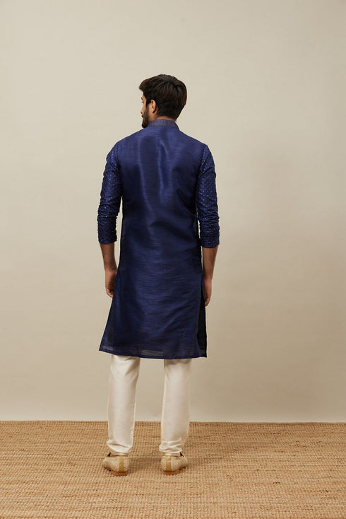 Manyavar Midnight Sapphire Blue Self Patterned Kurta Set