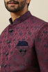 Manyavar Cabernet Wine Twilight Blue Botanical Patterned Indo Jacket Set