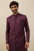 Manyavar Cabernet Wine Twilight Blue Botanical Patterned Indo Jacket Set