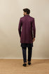 Manyavar Cabernet Wine Twilight Blue Botanical Patterned Indo Jacket Set