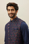 Manyavar Twilight Blue Floral Angrakha Style Kurta Jacket Set