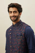 Manyavar Twilight Blue Floral Angrakha Style Kurta Jacket Set
