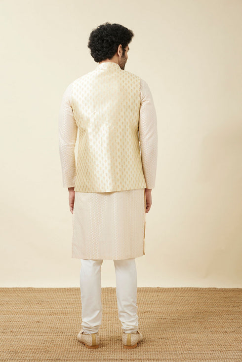 Manyavar Pearled Ivory White Buta Patterned Jacket