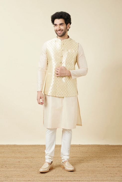 Manyavar Pearled Ivory White Buta Patterned Jacket