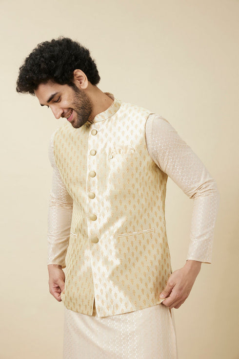 Manyavar Pearled Ivory White Buta Patterned Jacket