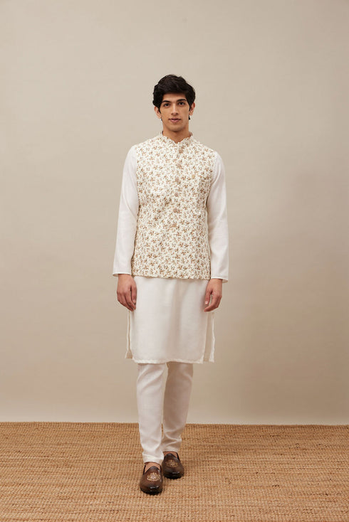 Manyavar Ivory White Floral Printed Jacket