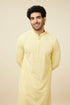 Manyavar Crayola Yellow Floral Chikankari Embroidered Kurta Set