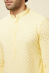Manyavar Crayola Yellow Floral Chikankari Embroidered Kurta Set