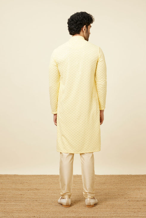 Manyavar Crayola Yellow Floral Chikankari Embroidered Kurta Set