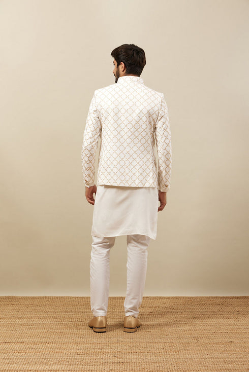 Manyavar Bright White Trellis Patterned Indo Western Set