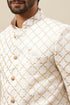 Manyavar Bright White Trellis Patterned Indo Western Set
