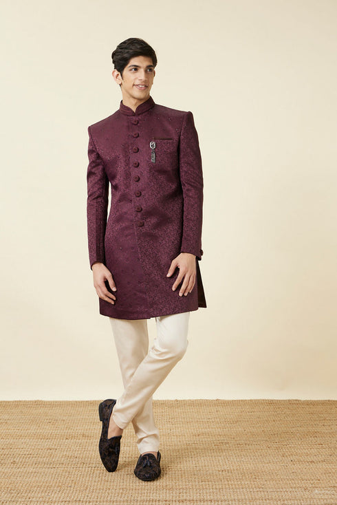Manyavar Windsor Wine Floral Patterned Indo Western Set