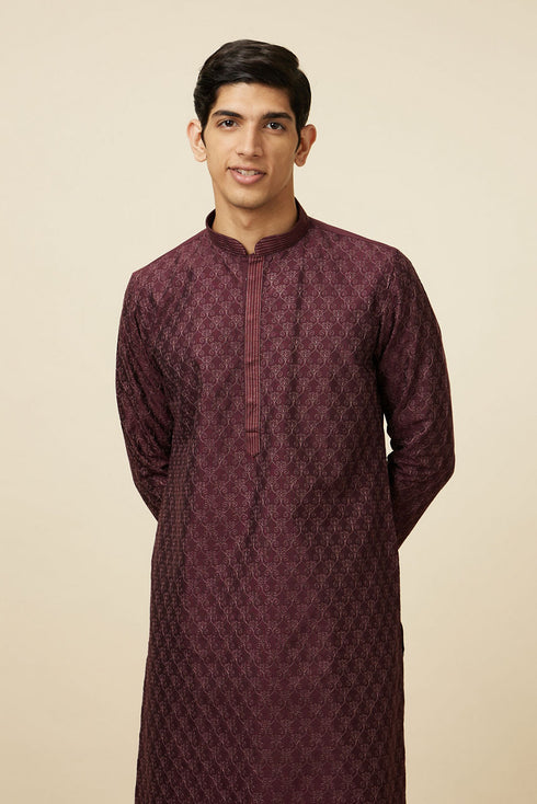 Manyavar Windsor Wine Kurta Set with Ogee Floral Prints
