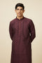 Manyavar Windsor Wine Kurta Set with Ogee Floral Prints