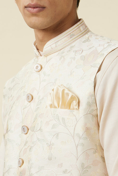Manyavar Cannoli Cream Bel Buti Patterned Jacket