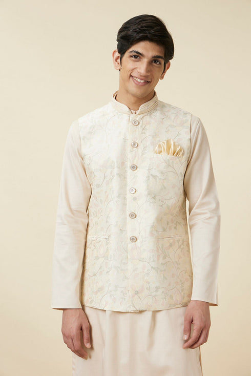 Manyavar Cannoli Cream Bel Buti Patterned Jacket