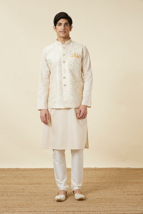 Manyavar Cannoli Cream Bel Buti Patterned Jacket