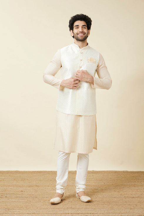 Manyavar Off White Diamond Self Embroidered Jacket
