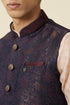 Manyavar Dark Sapphire Blue Bel Buti Patterned Waistcoat