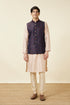 Manyavar Dark Sapphire Blue Bel Buti Patterned Waistcoat