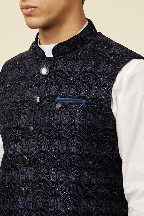 Manyavar Navy Blue Embroidered Sequinned Jacket