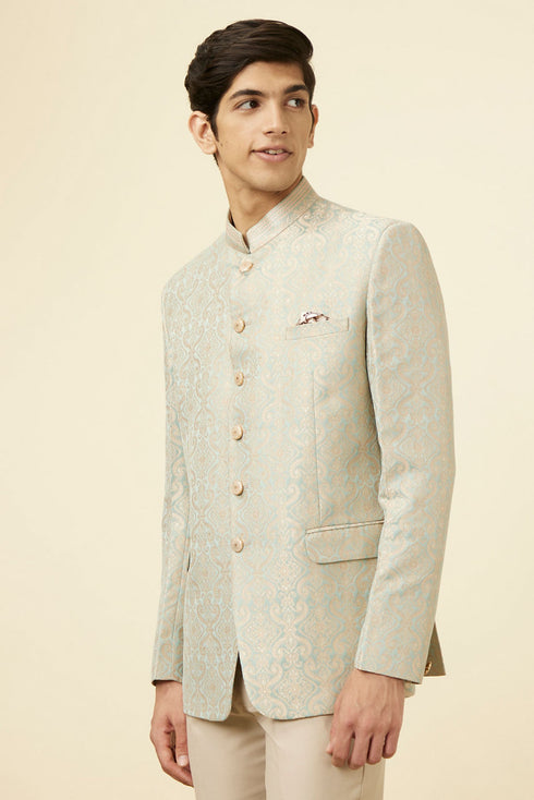 Manyavar Pistachio Green Ogee Patterned Suit