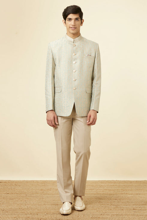 Manyavar Pistachio Green Ogee Patterned Suit
