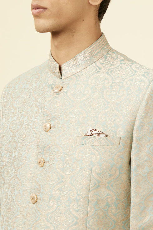 Manyavar Pistachio Green Ogee Patterned Suit