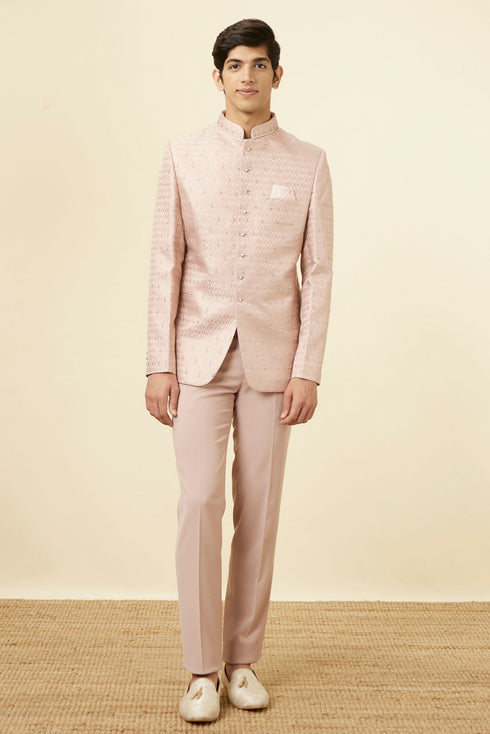 Manyavar Cream Pink Ogee Patterned Suit
