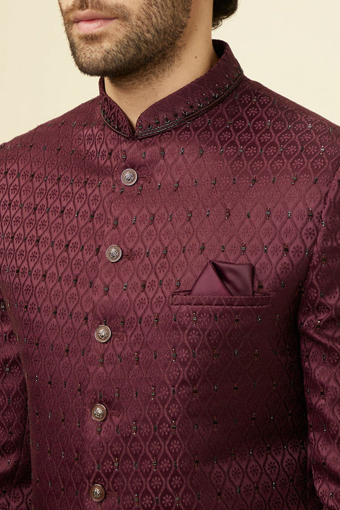 Manyavar Windsor Wine Ogee Patterned Suit